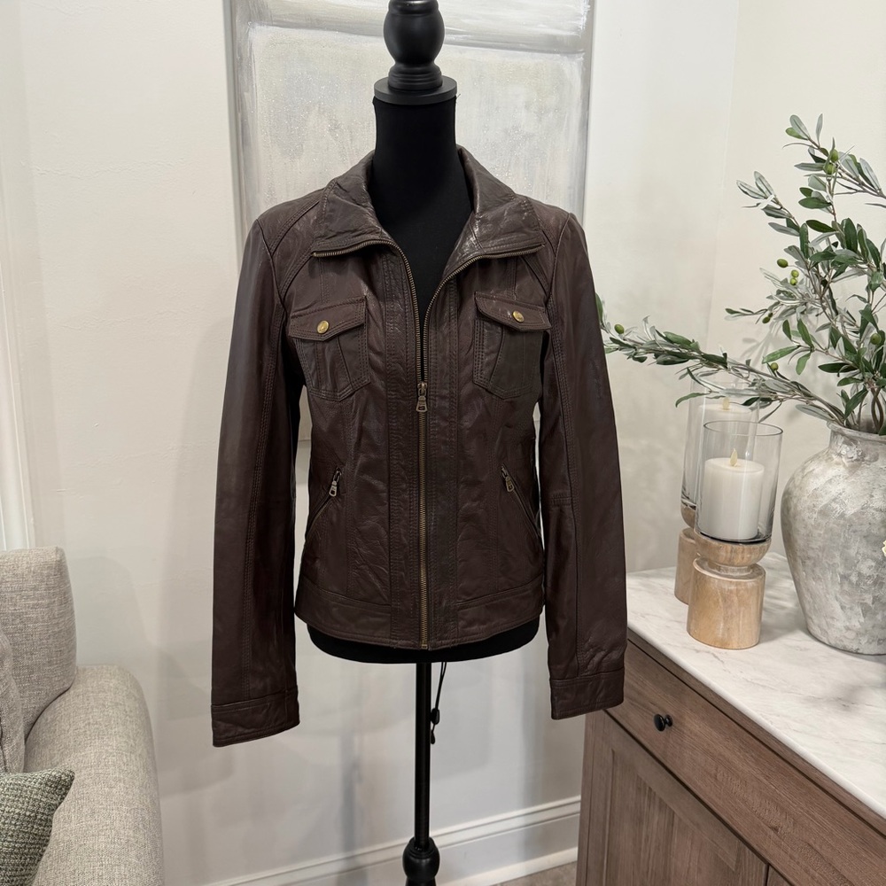Guess Vintage Genuine Leather Jacket Brown - Picture 2 of 12
